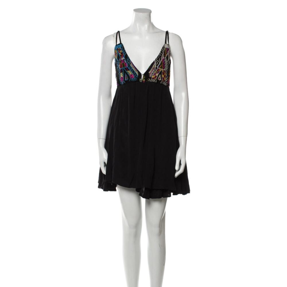 Boho Babydoll Mini Summer Dress M Black Embroidered Flowy For Love & Lemons - Picture 3 of 13